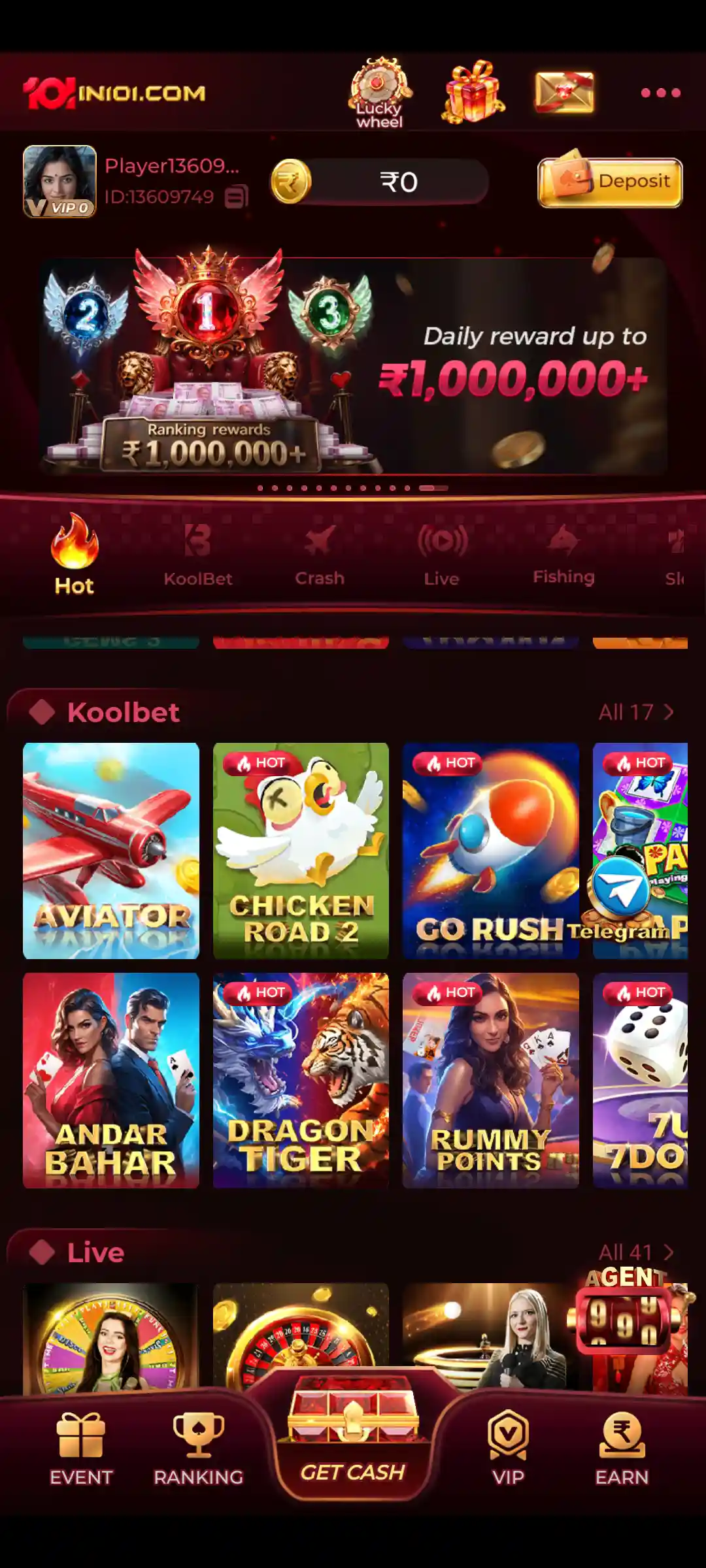 IN101 Game mobile account and gaming interface